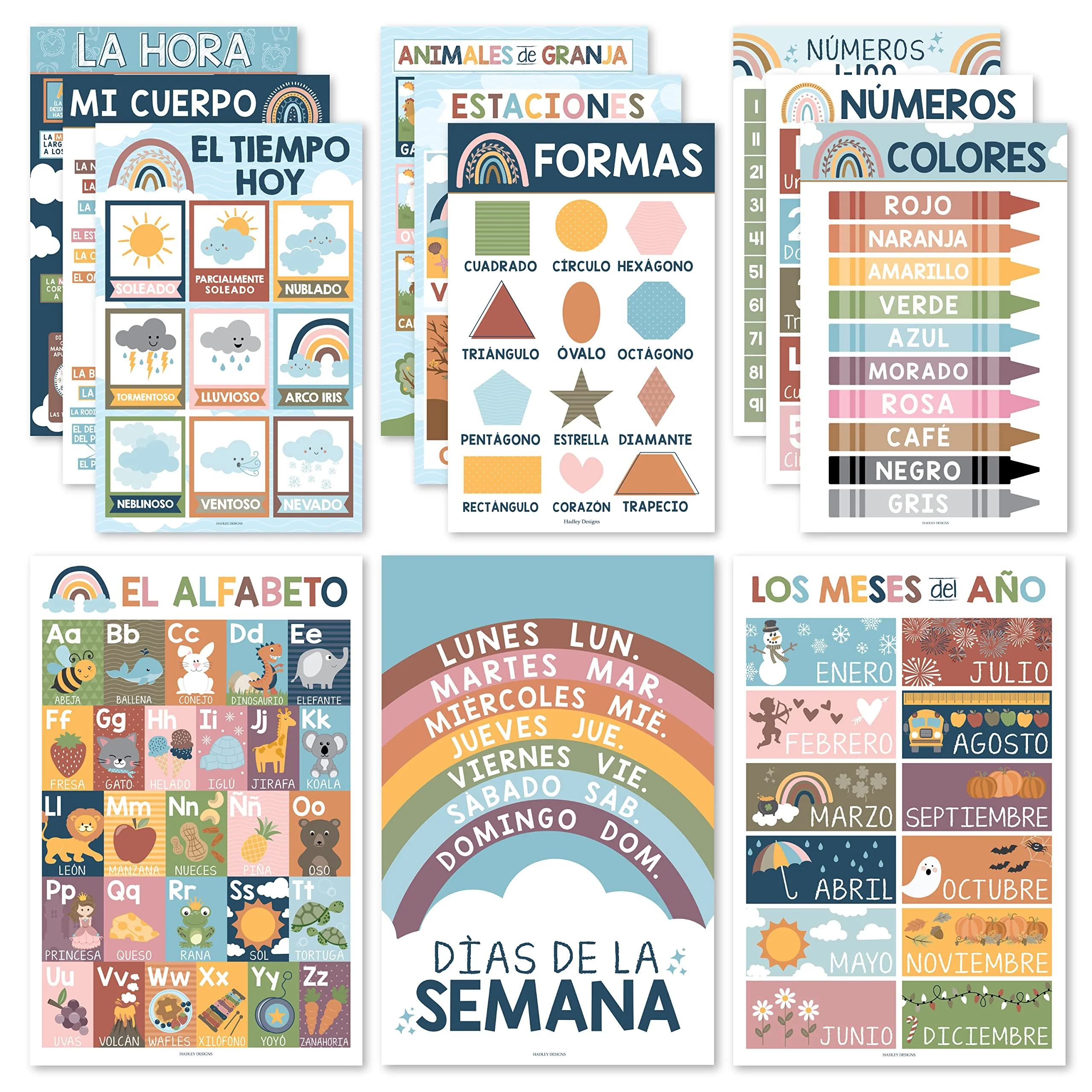 Boho Rainbow Spanish Educational Posters