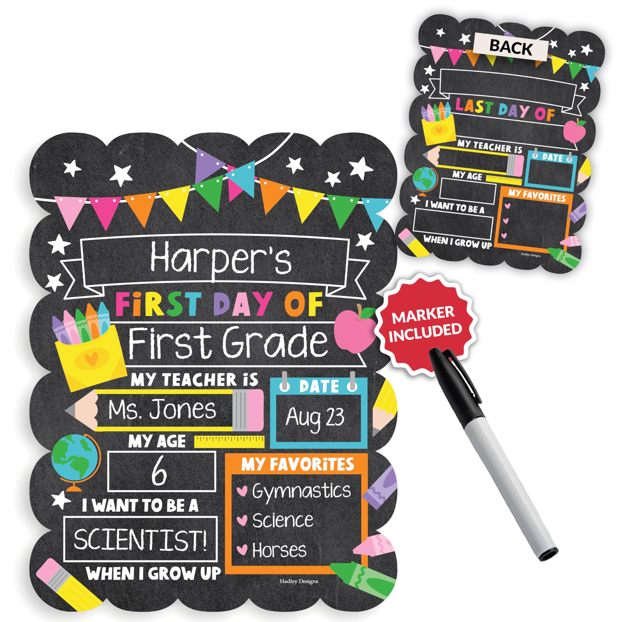My Last Day of School Sign with Markers -11x14 Back to School Signs First and Last Day, Kindergarten Chalkboard Signs, Pre K Sign Board, Preschool Board, Reusable Photo Prop for Kids