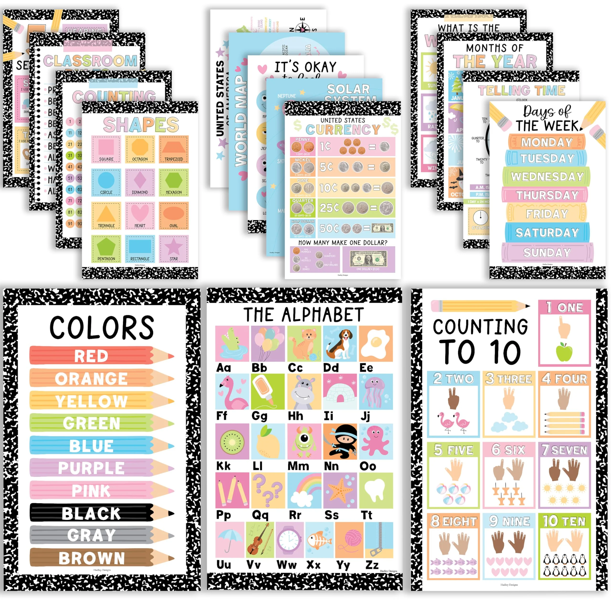 Preschool Head Start Kit, Black & White 16 Poster Pack